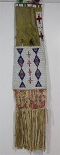 1890s NATIVE AMERICAN SIOUX INDIAN QUILL & BEAD DECORATED HIDE PIPE BAG TOBACCO
