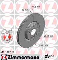 2X Bremsscheibe Coat Z Zimmermann 610.3722.20 FüR 526 525 Volvo V40 V50 545 S40