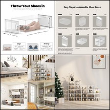 SEE SPRING 12 Pack Shoe Storage Box Clear Plastic Stackable Organizer Closet Bin