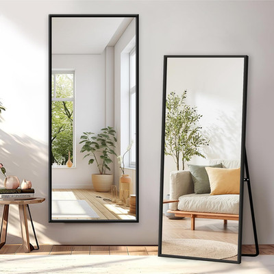 64''X21'' Full Length Mirror with Stand - Versatile Aluminum Frame Design