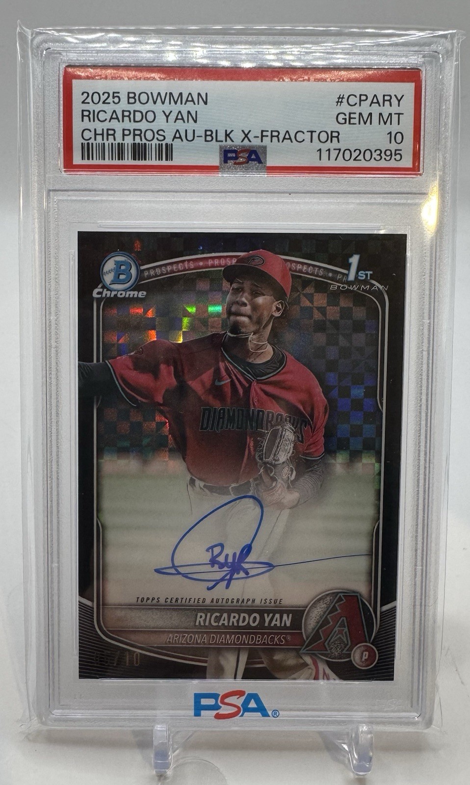 2025 Bowman Chrome Prospect Auto Black X-Fractor /10 Ricardo Yan #CPA-RY Auto