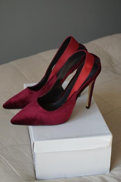 Women Heels Red Velour 39
