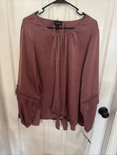 I.N.Studio Women’s Rose Pink Summer Top With Long Sleeves Plus Size 3X New NWT