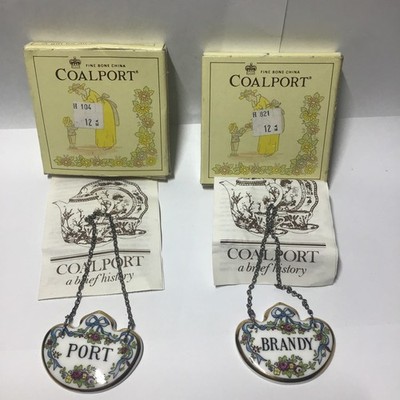 Coalport Fine Bone China Decanter Label Tags Lot Of 2 port, Brandy,