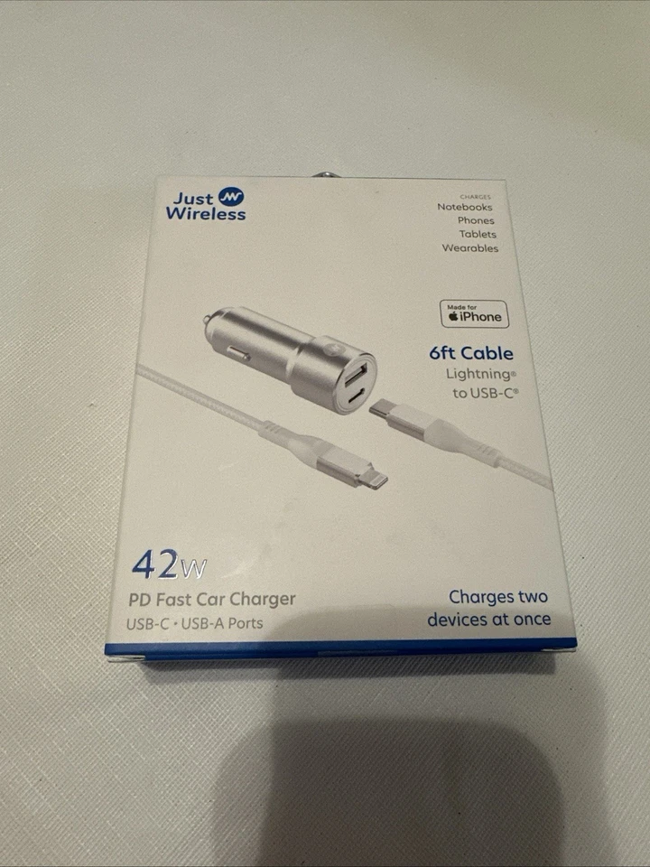 Cargador de coche Just Wireless 32W y cargador de coche 42W con cable de 6 pies Foto 2 de 3
