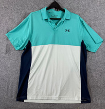 Under Armour Polo Shirt Mens XL Blue White Colorblock Loose Golf Performance
