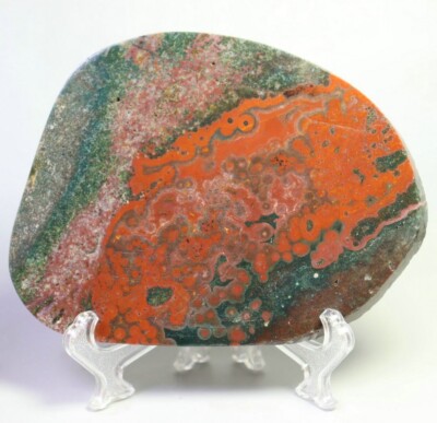 Natural Round Eye Ocean Jasper Agate Quartz Crystal Stone Slice Reiki / Stand