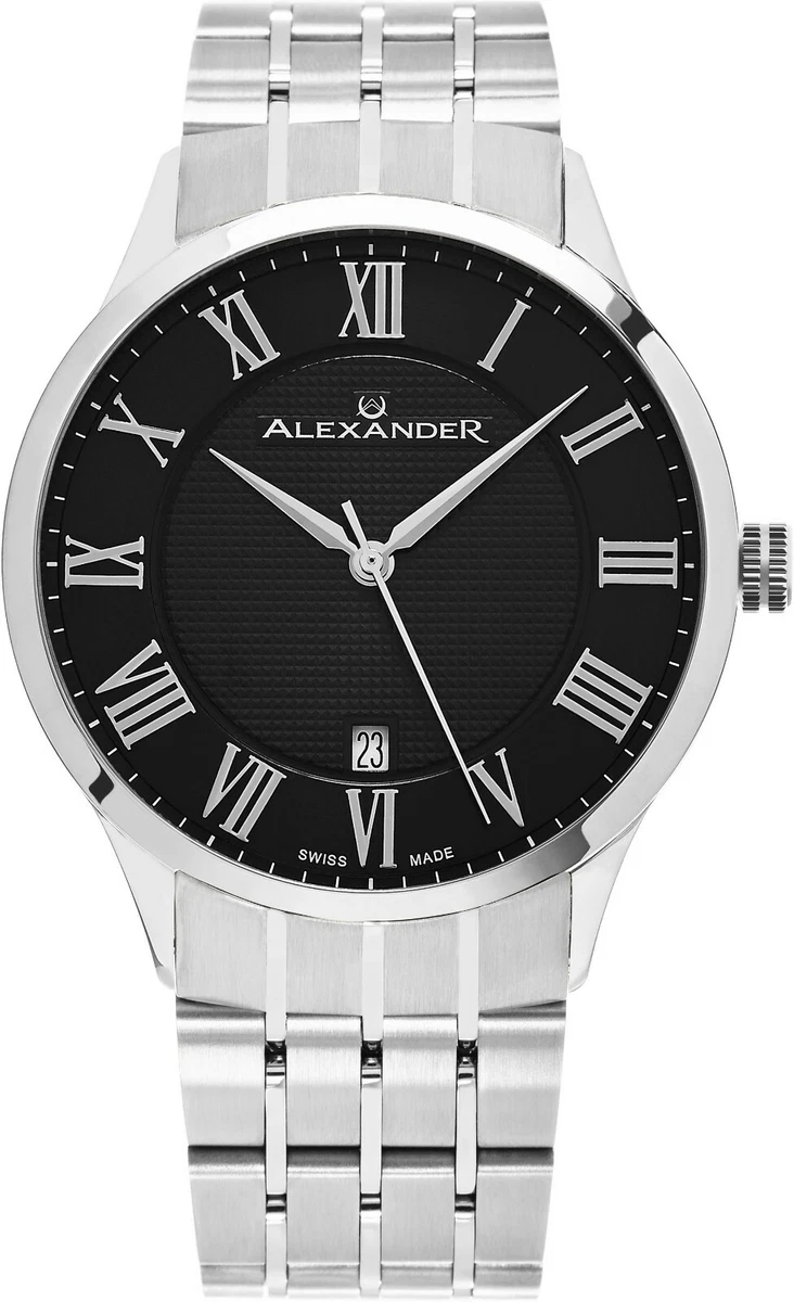 Alexander Black Dial Stainless Steel Swiss Made Slim 9.5 mm Men s