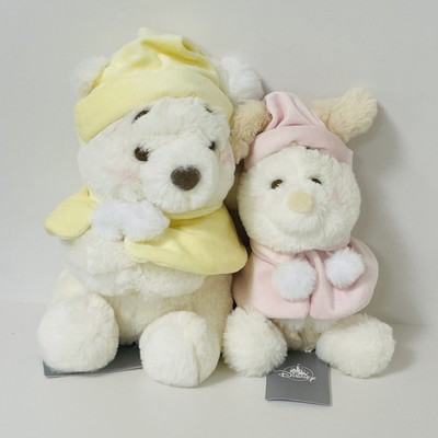 Disney Store Japan Plush Pooh & Piglet WHITE POOH Stuffed Toy Set of 2