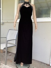 Vtg 80s Loralie Black Velvet Column Ball gown With Bustle S