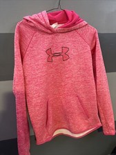 WOMENS UNDER ARMOUR LONG SLEEVE HOODED SWEATSHIRT LOGO SIZE SMALL PINK Cold Gear