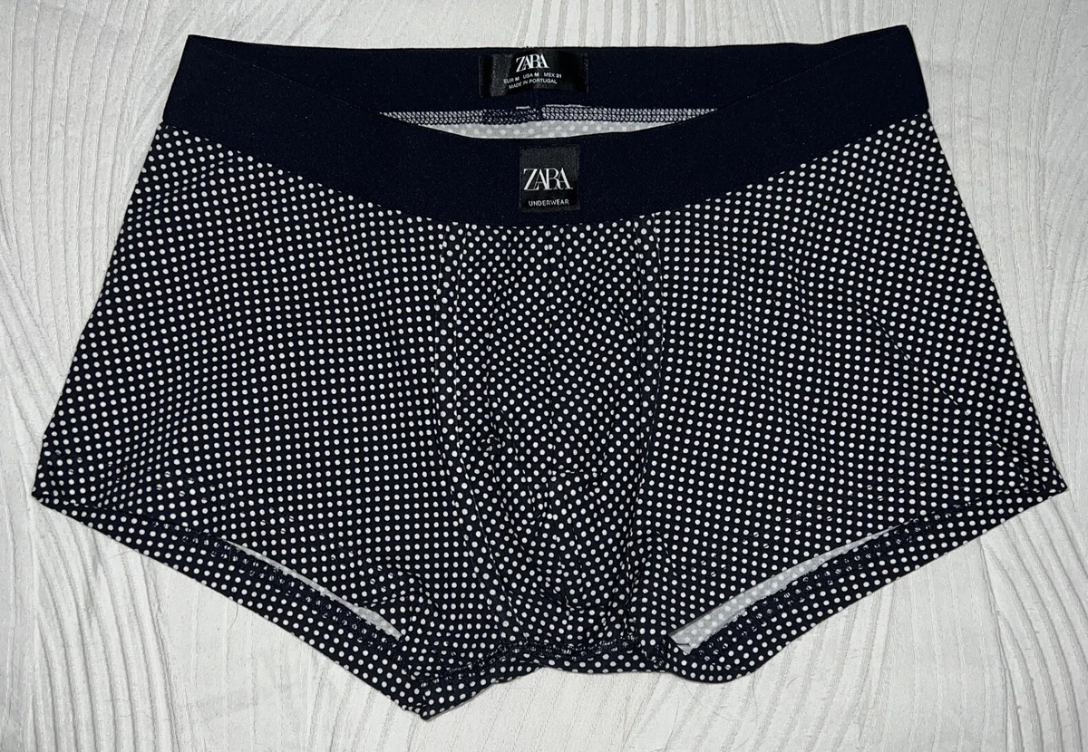 ZARA Mens Medium Underwear Boxer Blue White Dots Elastic Waist Front Pouch  NWOT