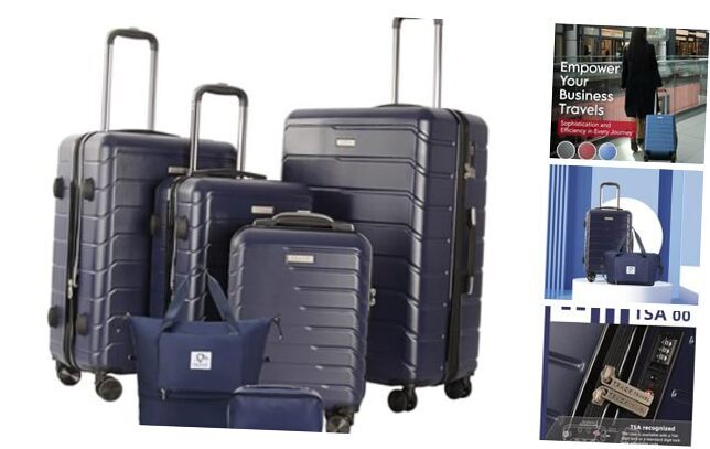 4 Piece Luggage Set ABS+PC Expandable Hardshell TSA Lock 6 Piece Set (DB) BLUE