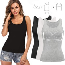 Women Basic Camisole with Built in Bra Casual Wide Strap Sleeveless Undershirts