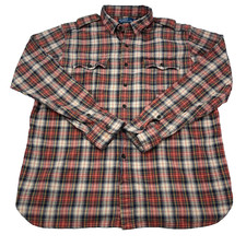 Polo Ralph Lauren Flannel Shirt Men XL Orange Brown Button Up Plaid Epaulettes 