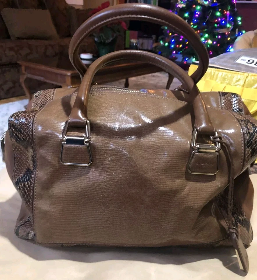 Cartera Cole Haan Pitón Cuero Caramelo Marrón Asa Superior Piel de Serpiente Reptil  Foto 3 de 4