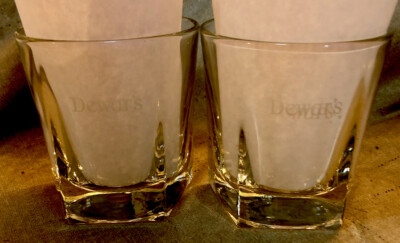 Dewar's White Label Whiskey Glass Set Of Two (2) Heavy Base