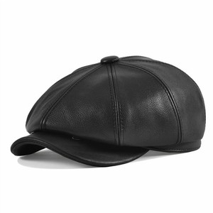 black leather newsboy cap