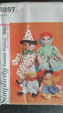 Vtg Simplicity 6257 Clown and Peasant Rag Dolls Uncut Pattern 15" 24"