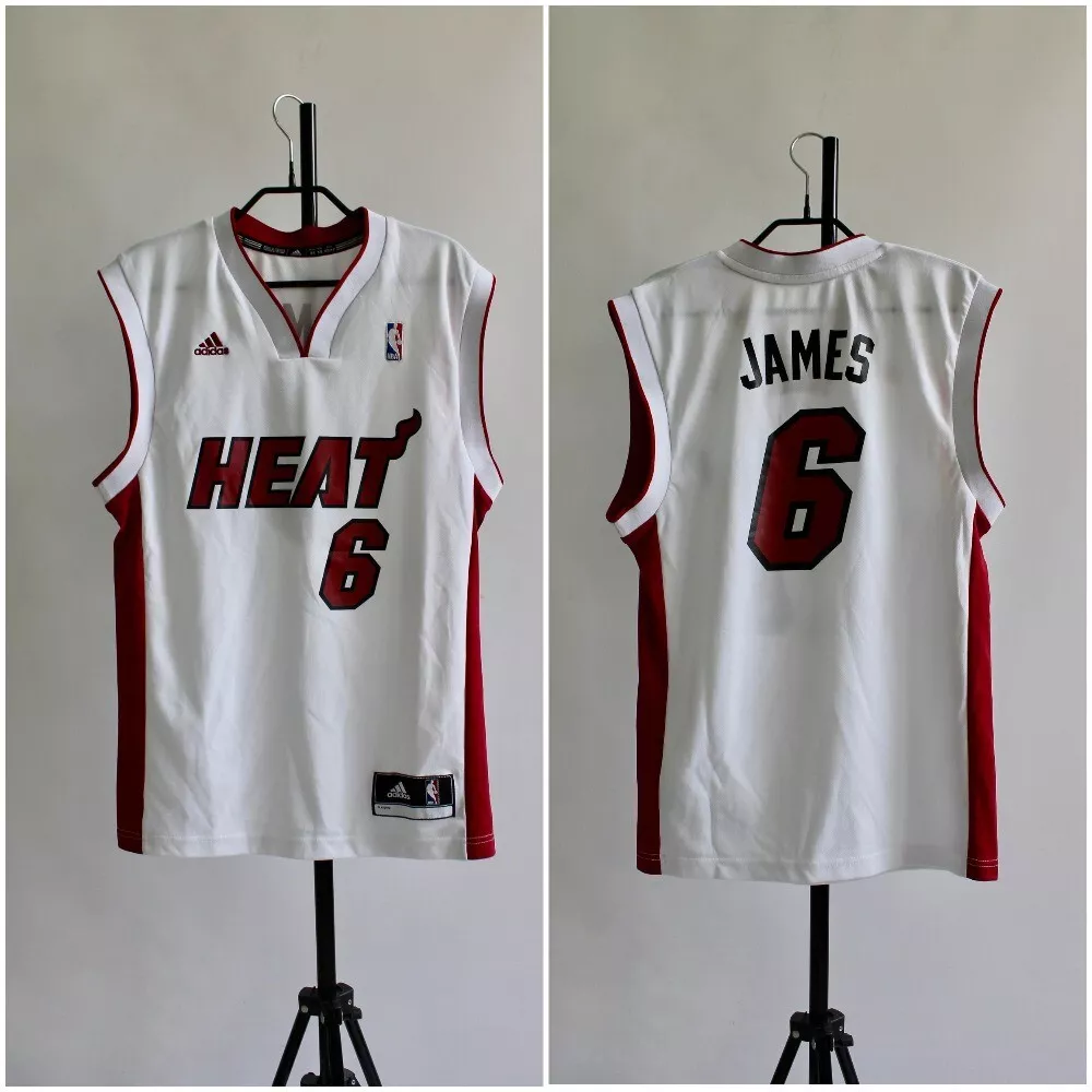 NBA Miami Heat LeBron James 6 Adidas Youth XL White Authentic Playoff Jersey