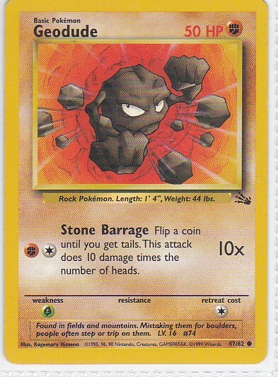 M) Pokemon Nintendo GAMEFREAK Collector Trading Card Geodude 47/62 50HP