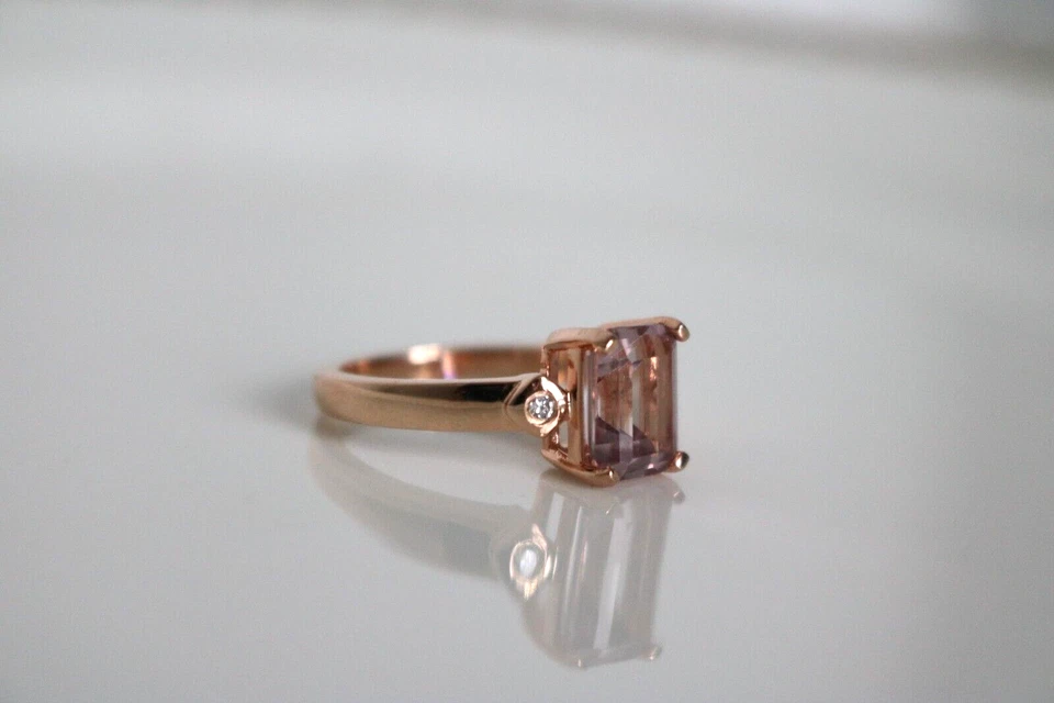 Anillo de oro rosa con topacio y diamantes talla esmeralda natural de 3,04 quilates talla 7 Foto 2 de 4