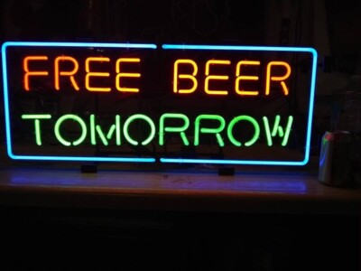 Free Beer Tomorrow Rectangle 20'' Neon Light Sign Lamp Garage Bar With Dimmer