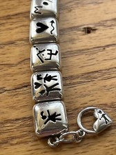 Vintage ANNI &CO 925 Srebro szterlingowe Puffy Cut Out Tribal Storyteller Bransoletka 7"