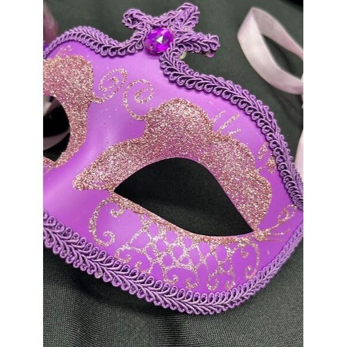 Masquerade Mask Mardi Gras Carnival Purple, Pink and Gold sparkle eye mask with - Picture 2 of 10