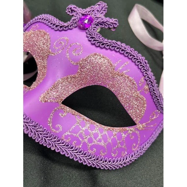 Mascarada Máscara Mardi Gras Carnaval Púrpura, Rosa y Dorado Brillo Máscara de Ojos con Foto 2 de 4