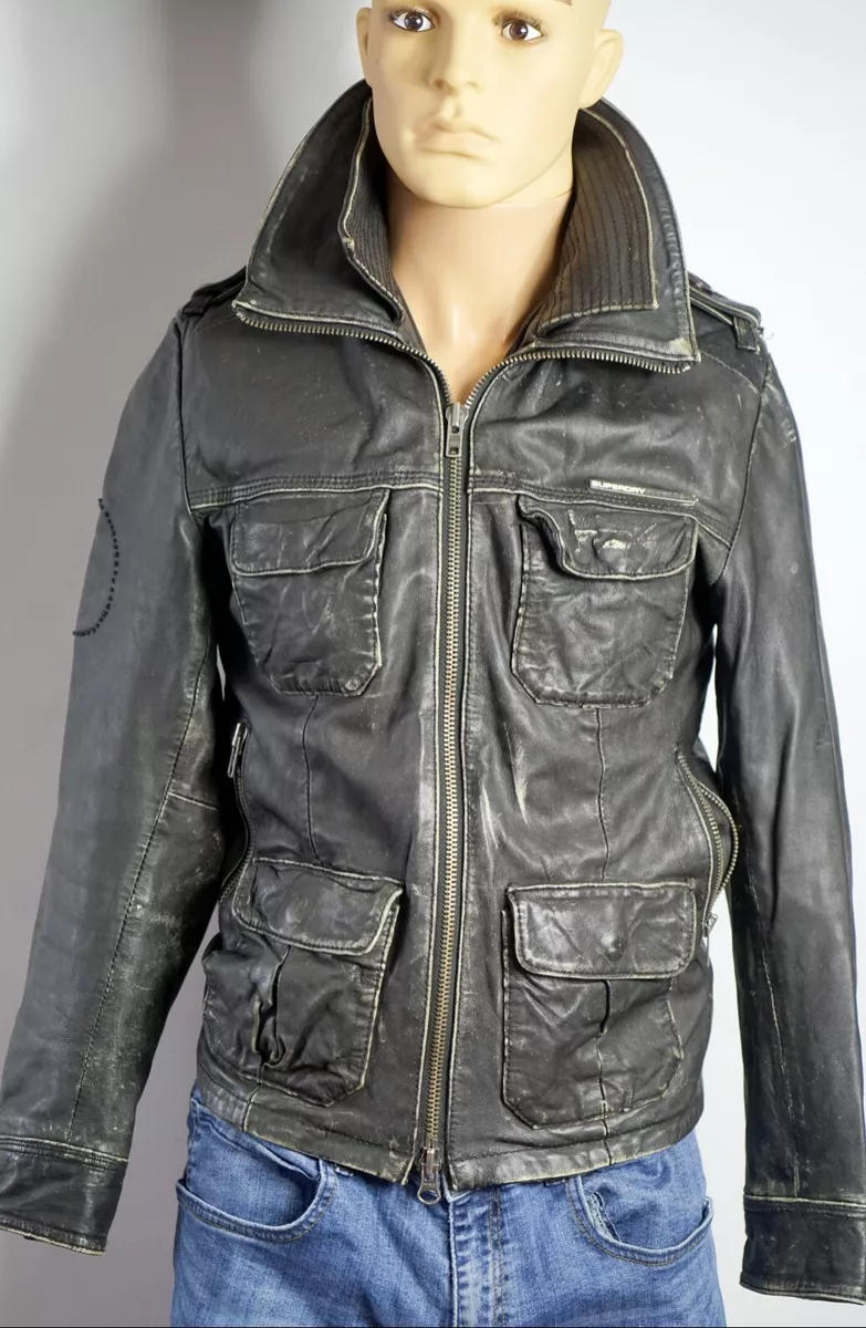 Vintage SUPERDRY Genuine Leather Coat Men's Japan Stylish Punk