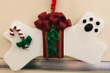 Personalized Cute Ornament Dog Bone with Bow Paw Print Birthday Anniversary Gift