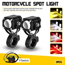 2X Motorcycle LED Headlight Fog Driving Spot auxiliary Light Lamp White Yellow