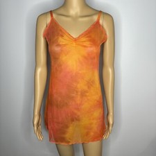 Vintage Y2K Sheer Mesh Slip Dress Lingerie Size Small Orange Sunset
