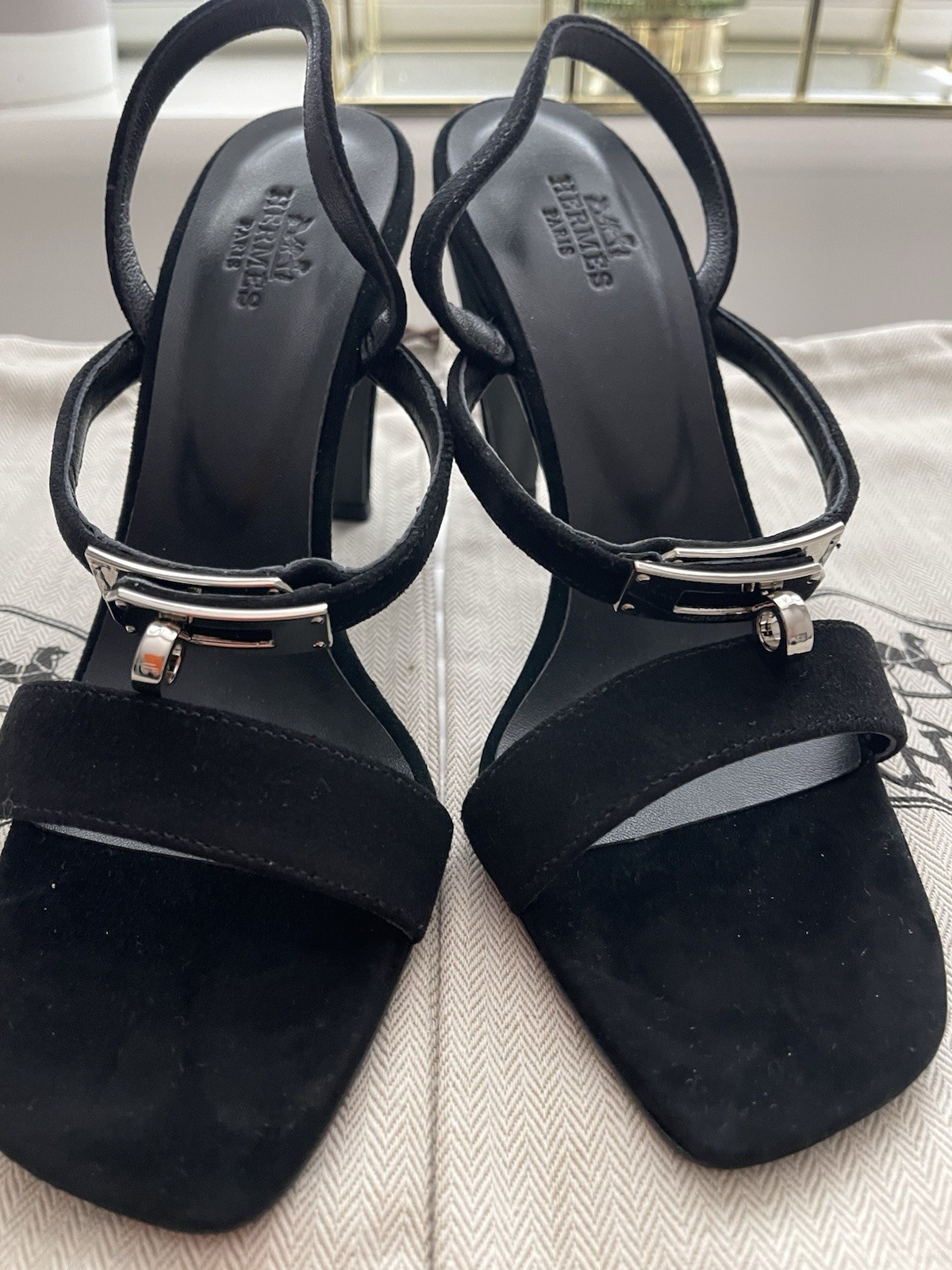 HERMES SANDAL BLACK SUEDE LEATHER EU35/UK2/US4.5