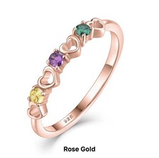 Rose gold ring Sterling Silver 925 multicoloured stones and hollow hearts