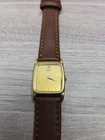 seiko 2p20-5040 Lady's Watch 1981 New Battery New Band Gold Dial Brown Leather