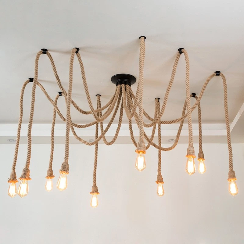 DIY Chandelier Retro Style Hemp Rope LED Pendant Lamp Ceiling Hanging Light - Image 2 of 4