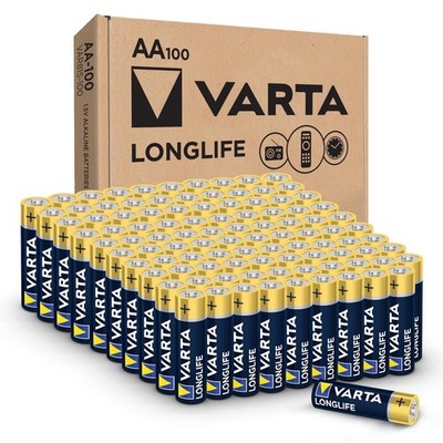 Varta Longlife AA Batteries 100 Pack Alkaline Double A Battery Free Shipping