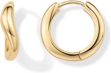 14K Gold Plated 925 Sterling Silver Posts Wavy Huggie Hoops Twisted Wave Hoop