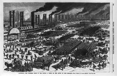 Business boom in the South,scene on the levee at New Orleans,Louisiana,LA,1881