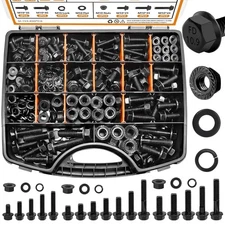 mankk 400PCS Metric Flange Bolts & Nuts Kit M6-M10 Black Alloy Steel