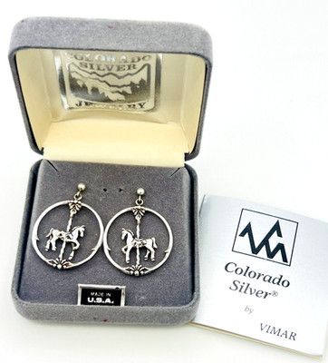 Vintage Colorado Silber 925 Sterling Karussell Pferd Ohrhänger Creolen