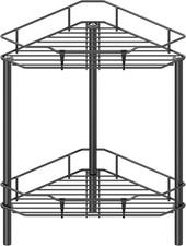 2 Tier Floor Standing Corner Shower Caddy Organizer Shelf with Hooks, Bathroom