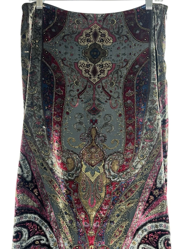 RALPH LAUREN Sz 8 Black Label Velvet Burnout Pink Gold Lined Midi Skirt - Image 2 of 4