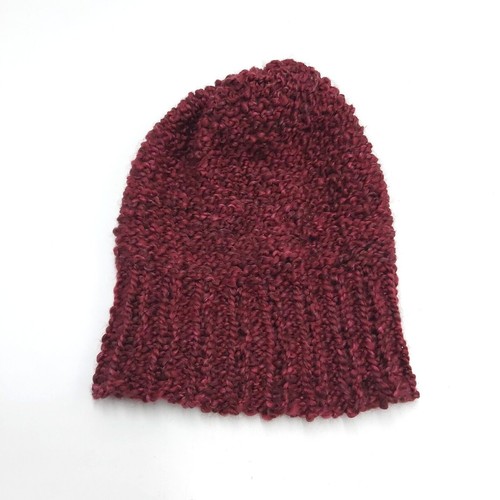 Chunky Beanie Slouch Hat Toque Cream Pompom S-M Dark Burgundy Handmade Loom Knit - Bild 20 von 20