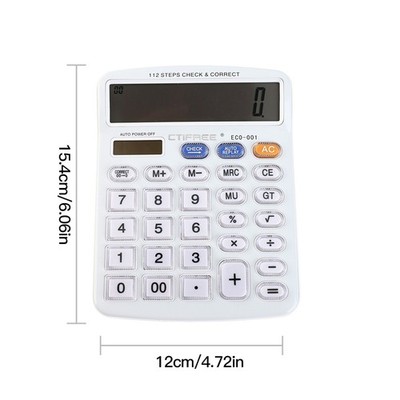 12 Digit LCD Display Big Button Calculator Solar Power For Office Accounting BAK