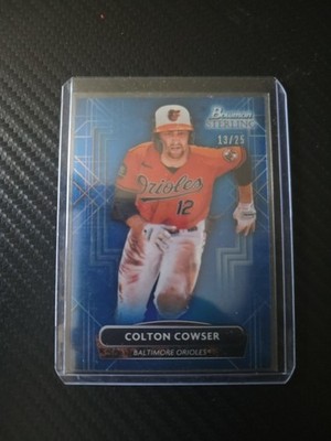 2022 Bowman Sterling Colton Cowser Blue Refractor 12/25 Orioles Jersey Match RC
