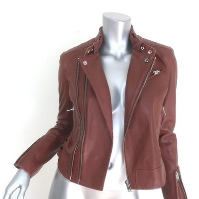 IRO Luciaspe Double-Zip Leather Biker Jacket Cognac Brown Size 38