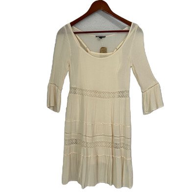 American Eagle Dress Women XXS Ivory Crepe Lace Tiered Boho Casual Fairy NWT